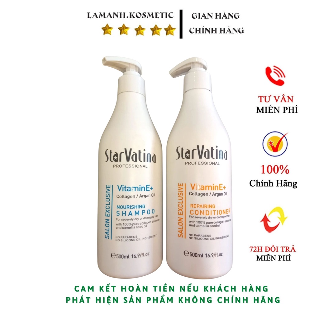 Dầu gội Star Vatina Vitamin E dưỡng ẩm phục hồi tóc, mềm mượt gội không gàu không ngứa cặp gội xả chính hãng 500 - 800ml