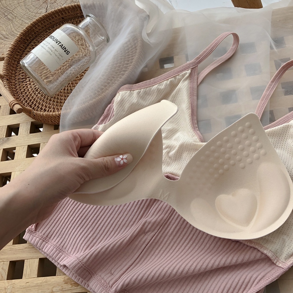 Áo bra hai dây Cotton dệt tăm cúc trước co giãn 4 chiều | BigBuy360 - bigbuy360.vn