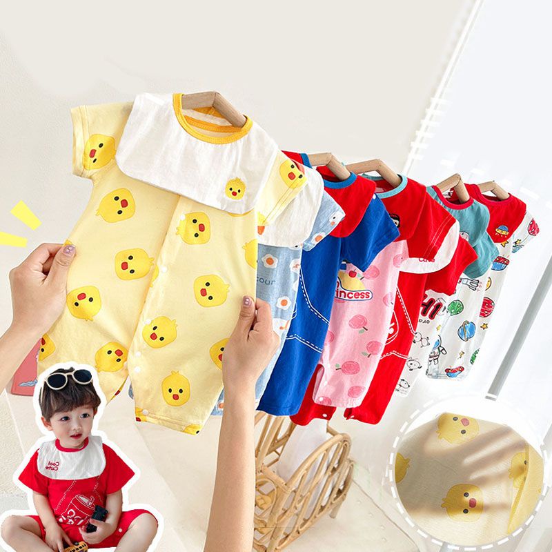 Bộ Đồ Ngủ Áo Liền Quần Tay Ngắn Chất Liệu Cotton Mỏng In Họa Tiết Hoạt Hình Thời Trang Mùa Hè Cho Bé