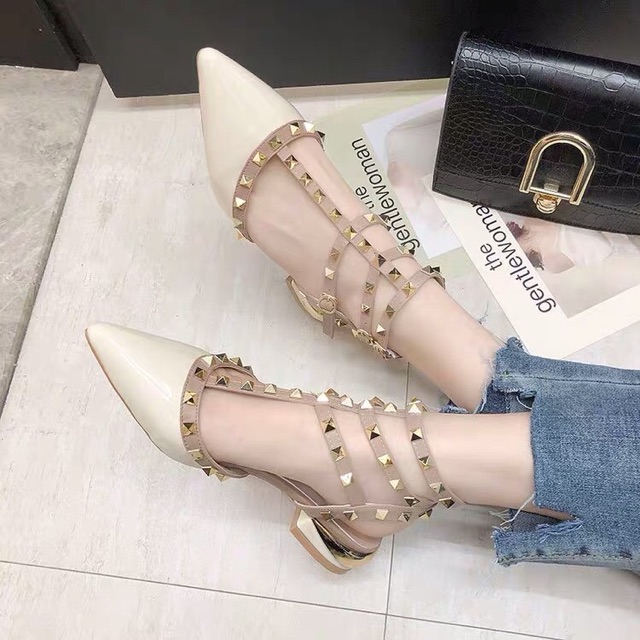 (Order) Giày sandals valen nhiều quai đinh, gót 3cm - 2019