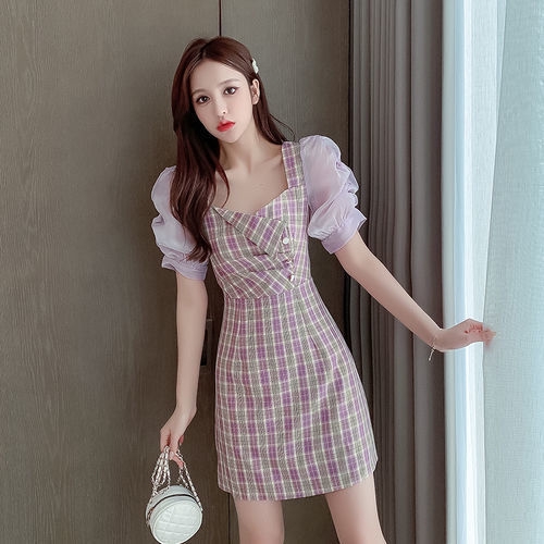 Đầm Nữ Tay Ngắn Họa Tiết Caro Thời Trang Quyến Rũ | BigBuy360 - bigbuy360.vn