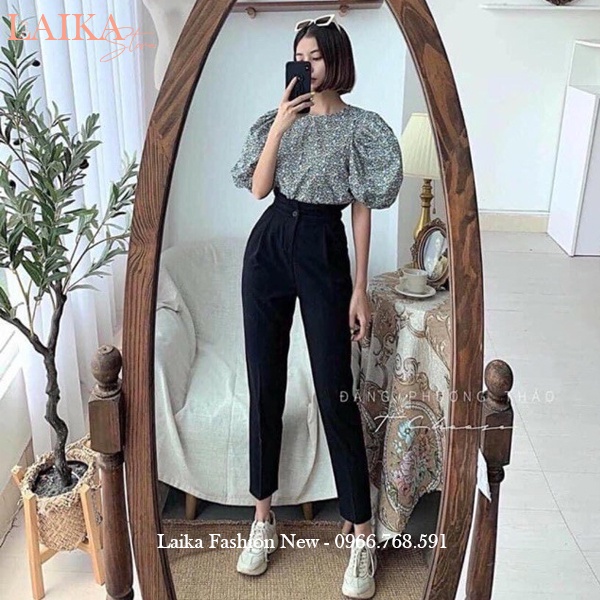 Quần baggy cạp cao bèo công sở xếp ly siêu hot màu Đen vải tuyết mưa dày dặn dáng quần tây nữ công sở đi học lưng cao