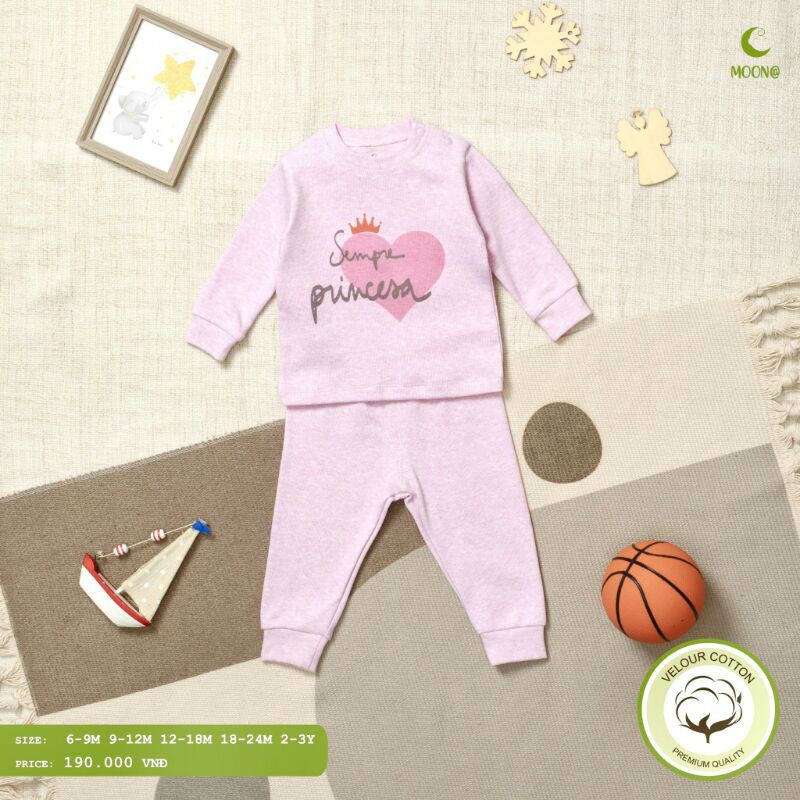 Bộ nỉ nhung dày ấm moon size 6m-3Y xanh,hồng,be