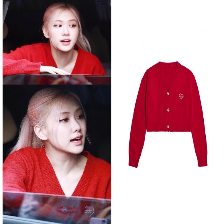 Cardigan len đỏ giống Rosé BLACKPINK, Arin OH MY GIRL