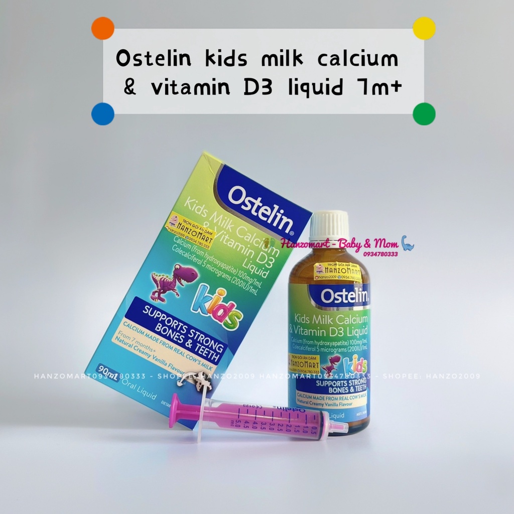 Canxi cho bé Canxi Nước Khủng Long Ostelin Kids Milk Calcium &amp; D3 Liquid Úc (90ml) 𝐍𝐄𝐖 Cho Trẻ Từ 7 Tháng Tuổi