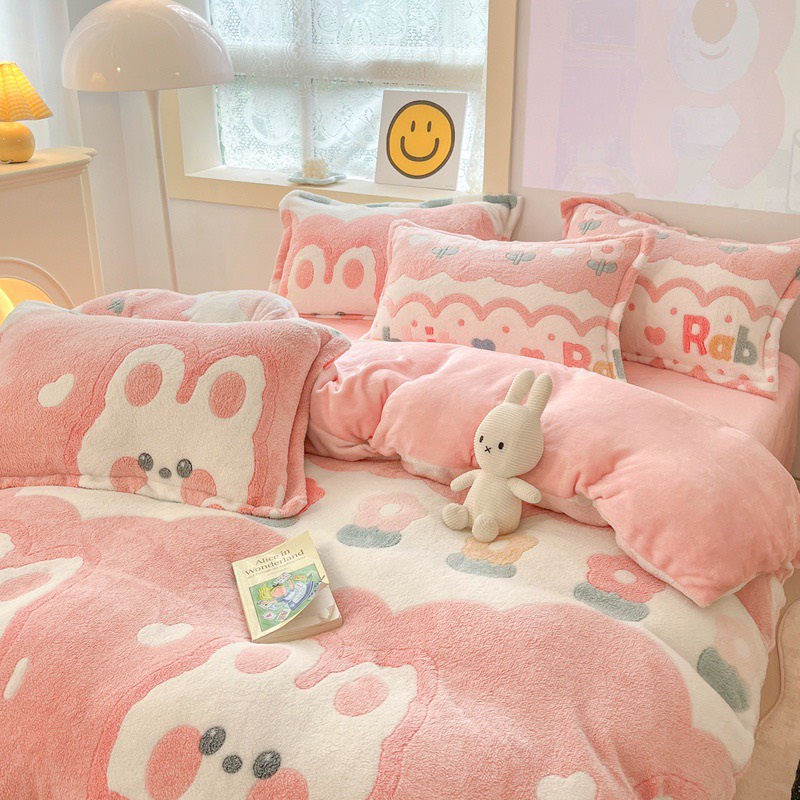 Bộ chăn ga gối nỉ nhung 4 món - đủ kích thước giường