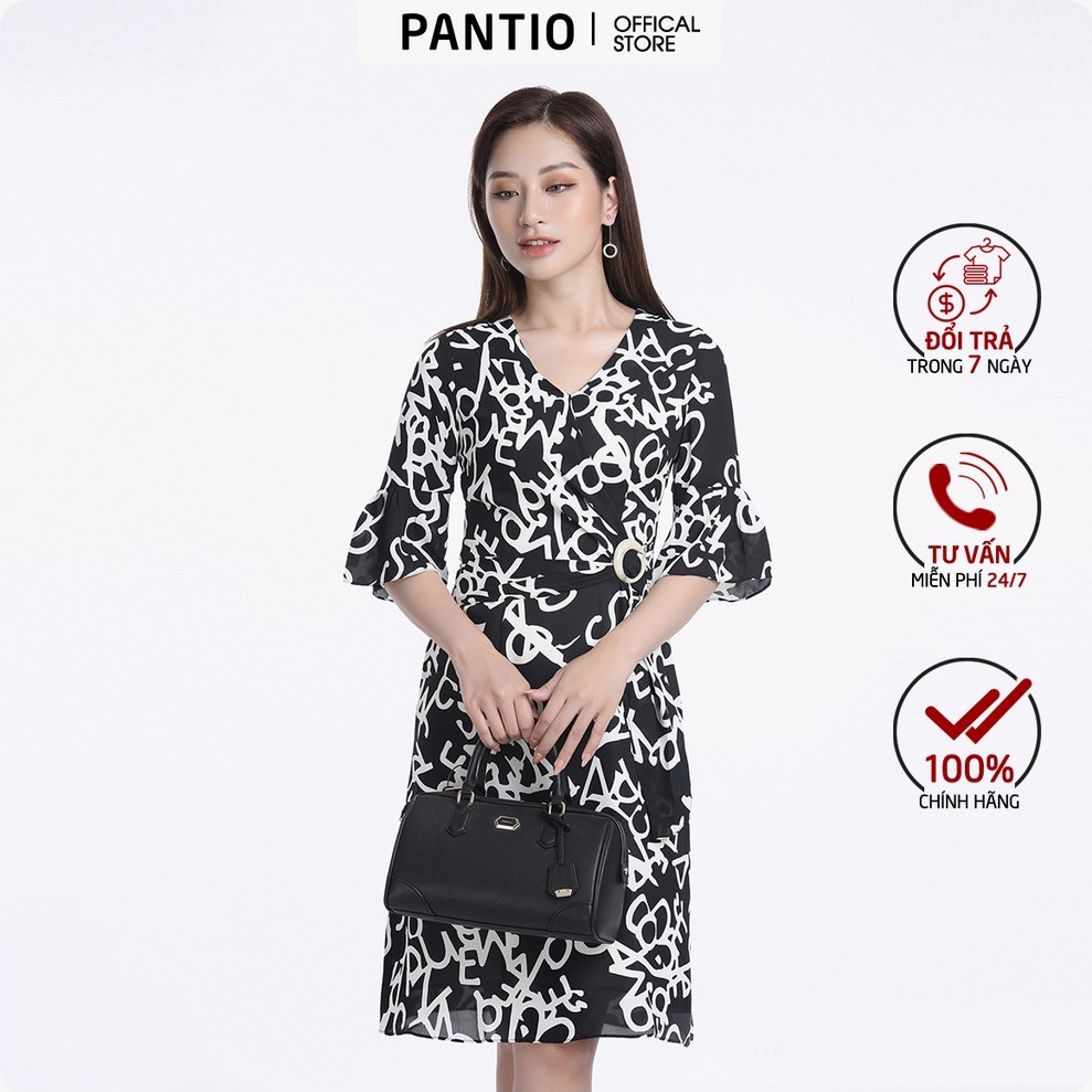 Đầm công sở in họa tiết dáng chữ A ngắn tay FDC52577 - PANTIO