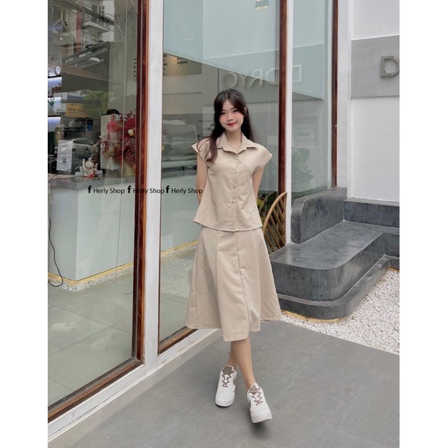 SET ÁO TAY DƠI CHÂN VÁY MIDI