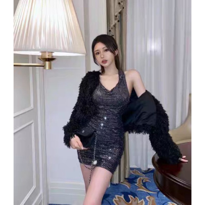 (Oder) Váy đầm body gắn kim sa bling bling. Váy yếm dáng ôm ngắn lung linh.