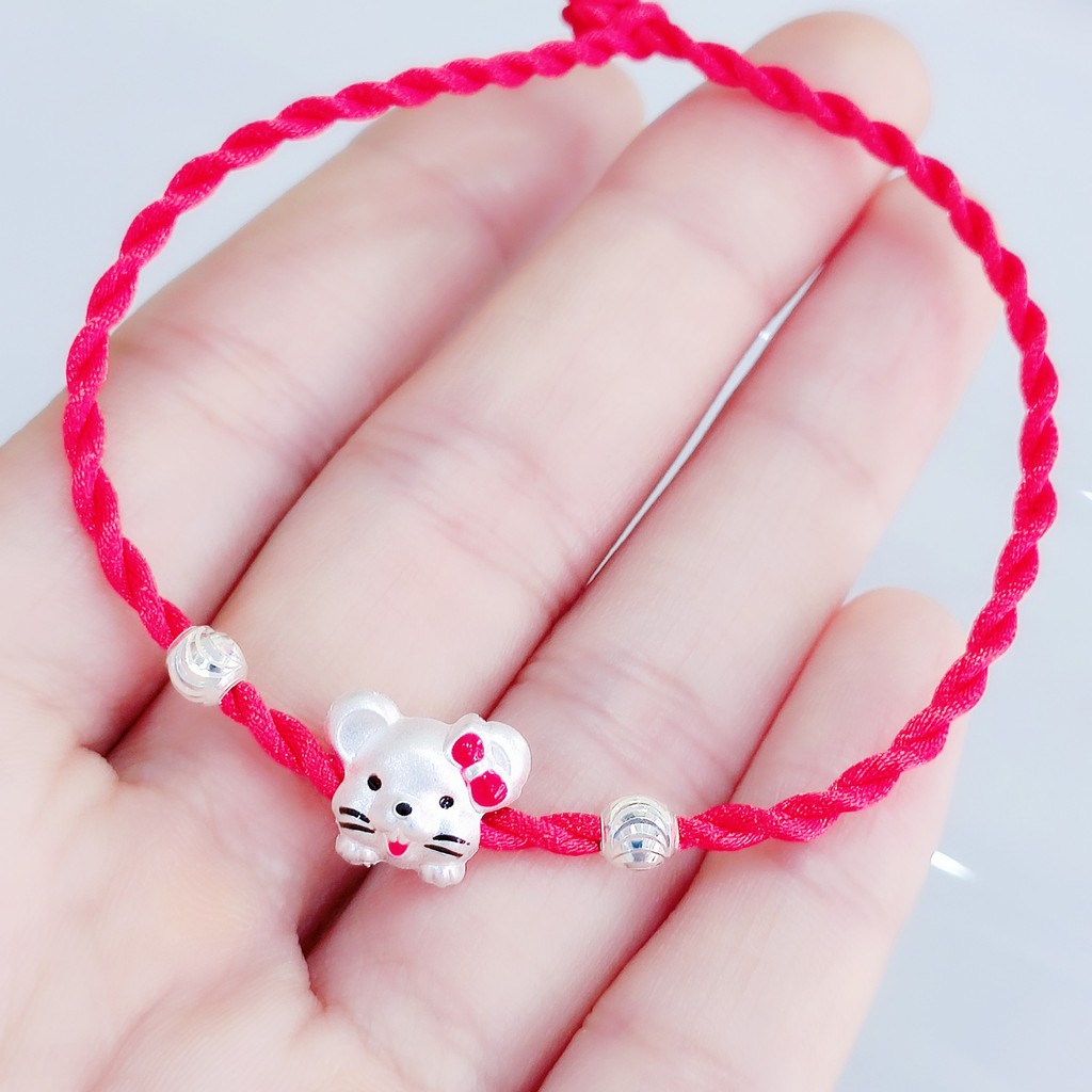 Vòng chỉ đỏ mix charm chuột bạc ta Van Jewelry V10325