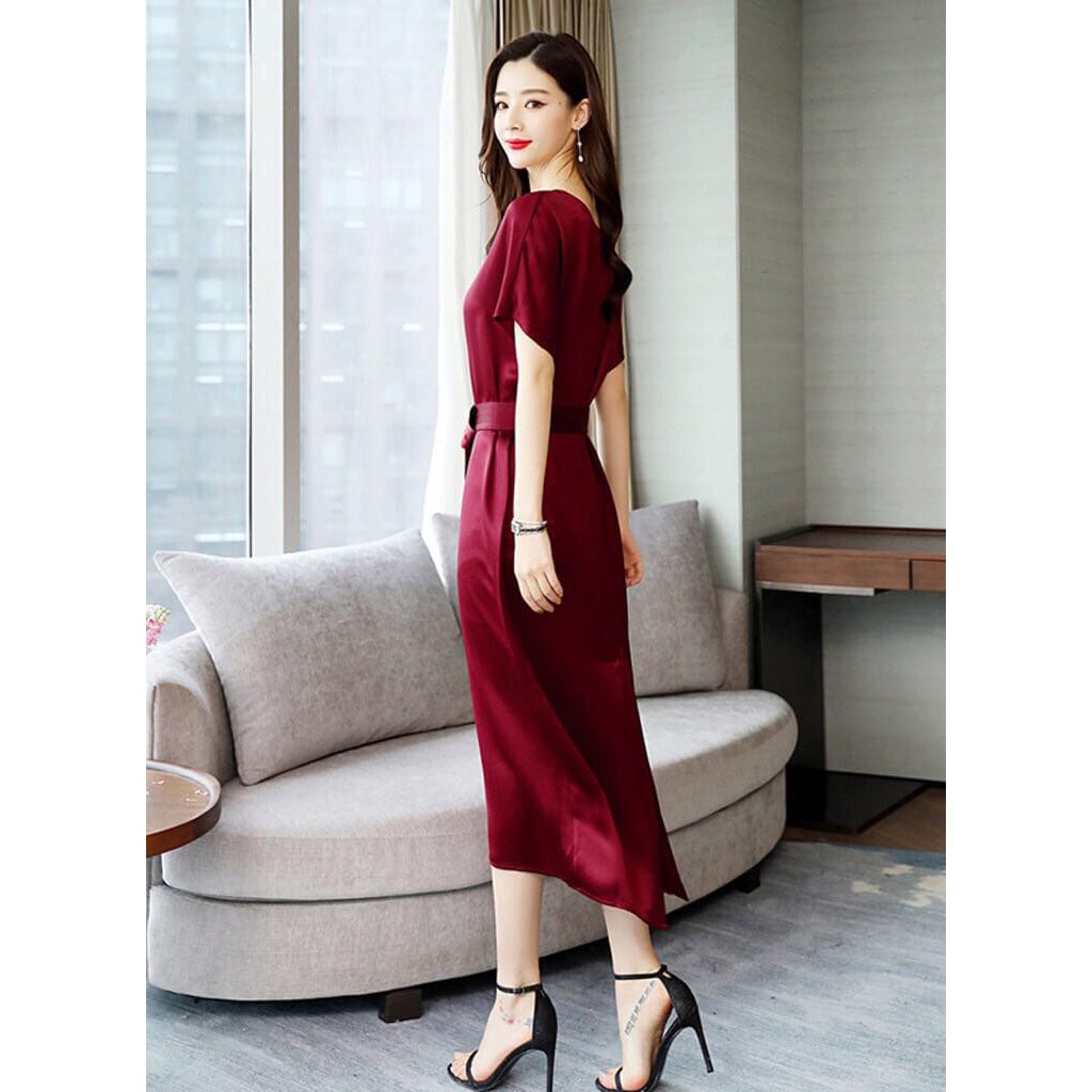 Đầm trung niên cao cấp dự tiệc , chất lụa voan mịn, ngắn tay dài phủ gối , thoáng mát,sang trọng, quý phái mã số 01647