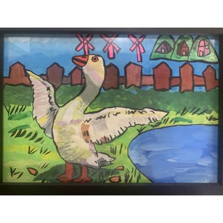 Tranh bé vẽ tay, treo tường, màu nước, khổ tranh A4, bao gồm khung gỗ. HNEAGER