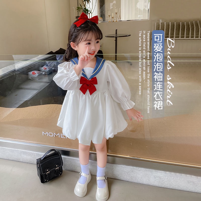 Đầm Công Chúa Cổ Hải Quân Đính Nơ Phong Cách Mùa Hè Phương Tây Cho Bé Gái
