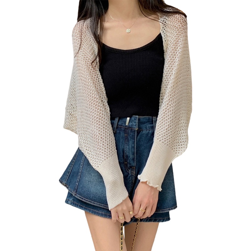 Áo Cardigan Dệt Kim Tay Dài Dáng Rộng Màu Trơn Khoét Lỗ Trước Ngực Cho Nữ