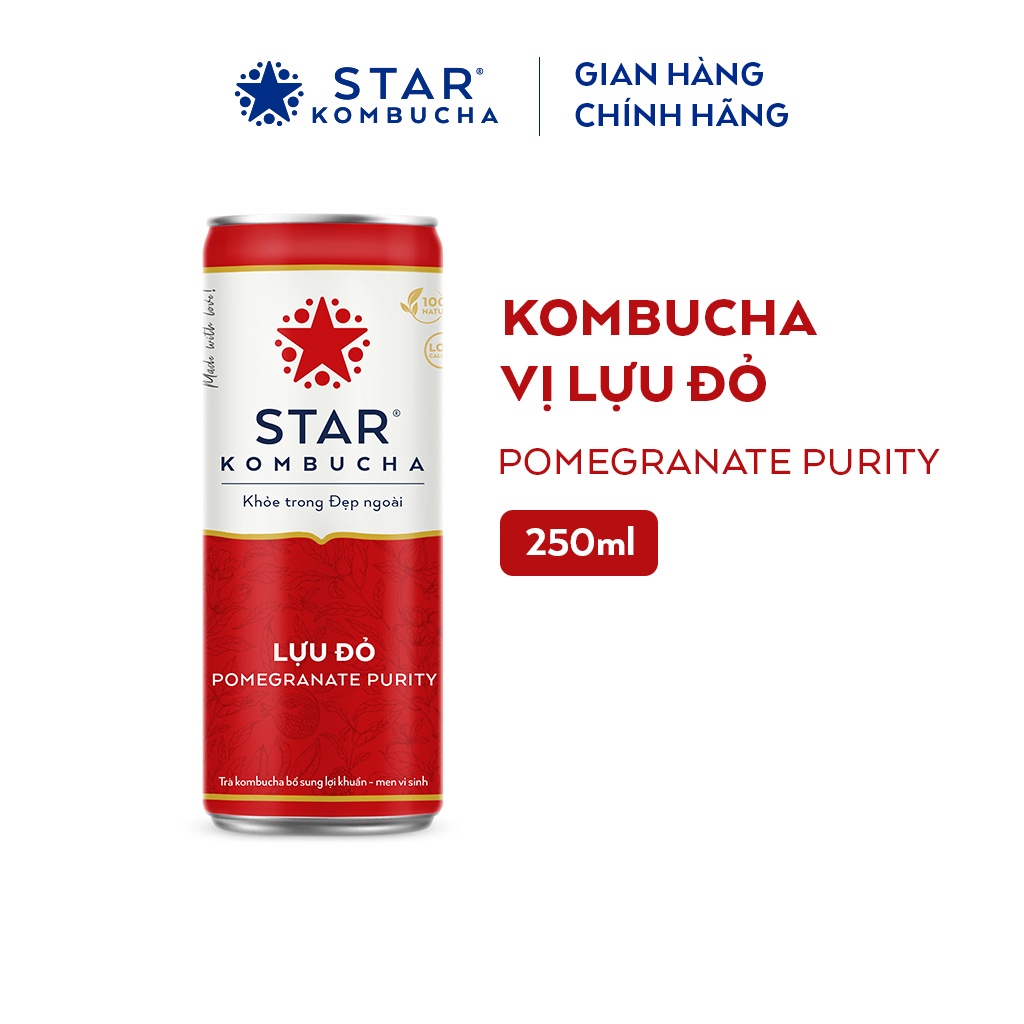 Lốc 6 lon trà lên men STAR KOMBUCHA hữu cơ vị Lựu Đỏ / Pomegranate Purity (250ml/lon)