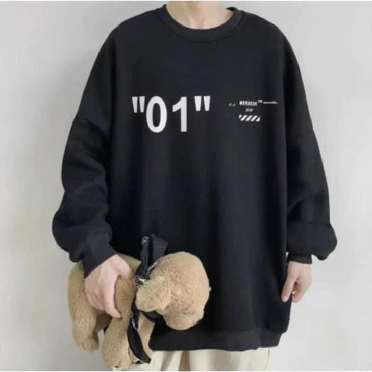 1hitshop áo sweater in số 01 nam nữ, áo sweater số 01 unisex 2 màu trắng đen