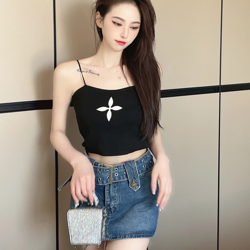 Áo Hai Dây Dệt Kim Màu Sắc Trơn Thời Trang Mùa Hè Cho Nữ