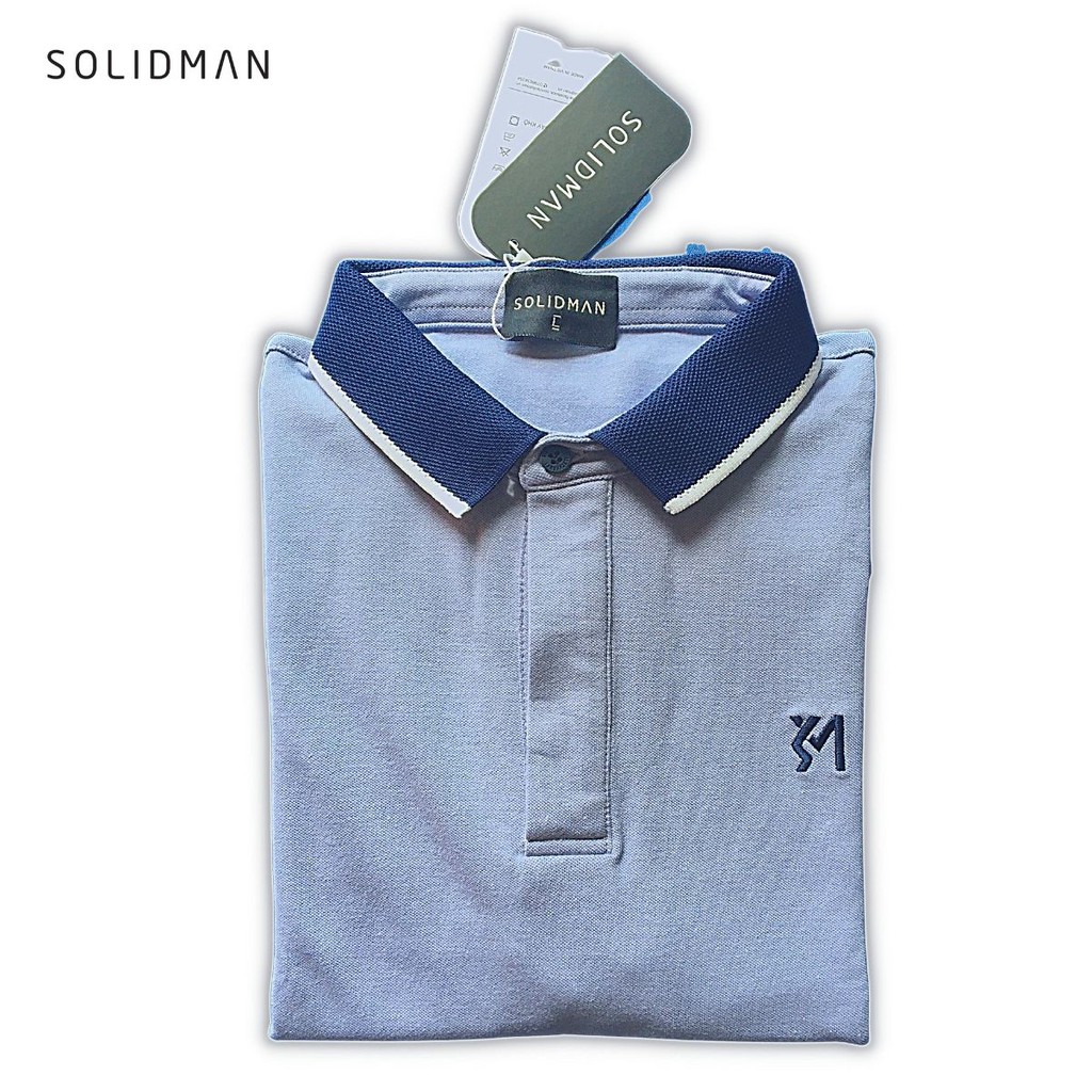 Áo Polo nam SOLIDMAN Form cổ bẻ chỉnh chu màu XANH viền TRẮNG lịch lãm, chất thun cotton cvc đàn hồi cao, hút mồ hôi tốt | BigBuy360 - bigbuy360.vn
