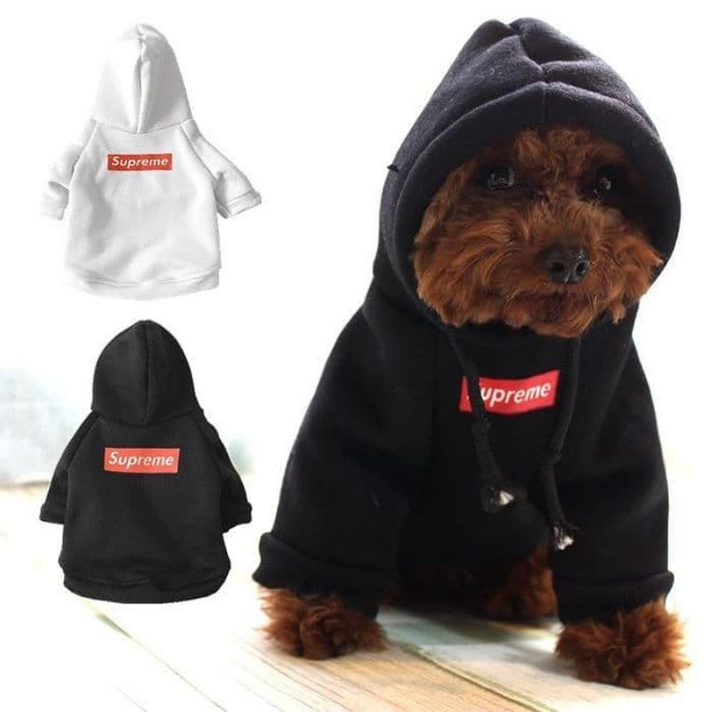 Áo Hoodie Màu Đen In Chữ Supreme Thời Trang Cho Thú Cưng