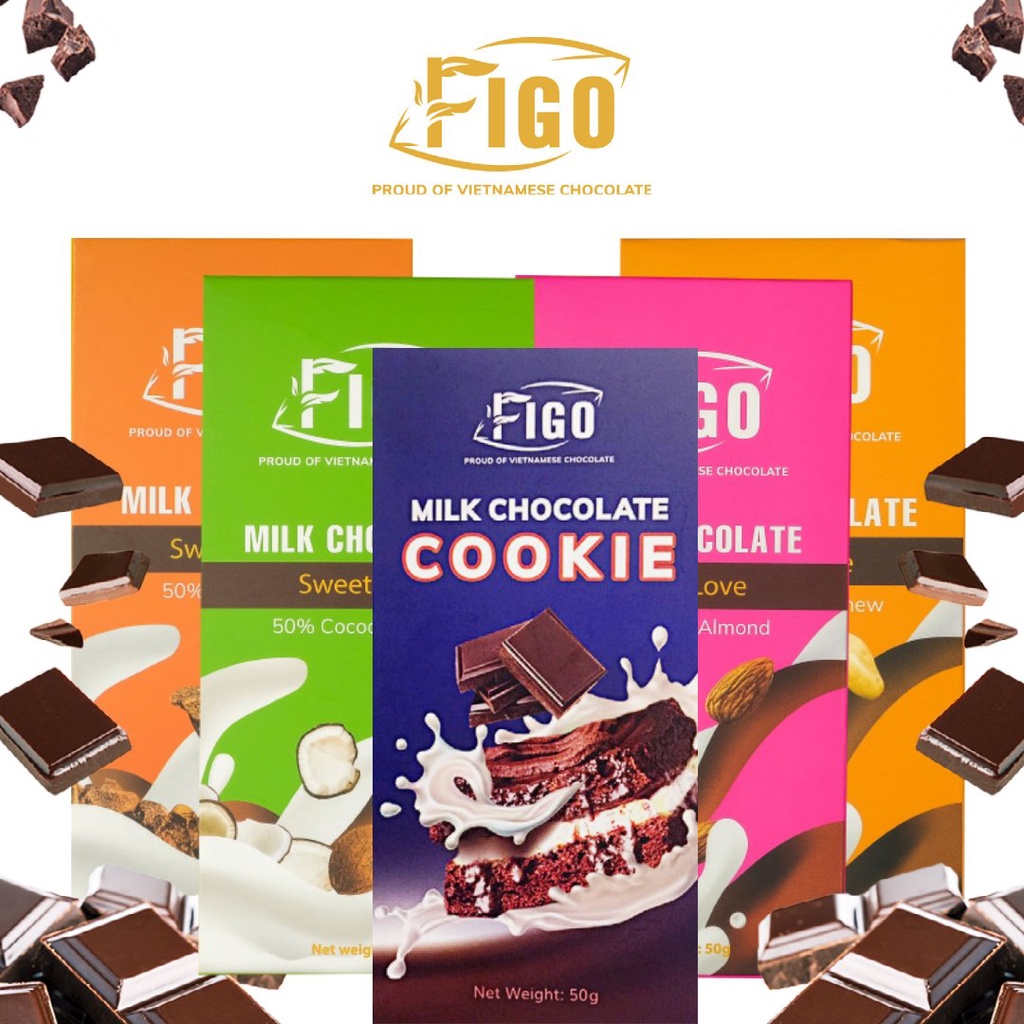 Combo 5 Hộp socola sữa đủ vị 50gram FIGO siêu ngon, ĂN LÀ NGHIỀN| Milk Chocolate 50% Cacao 50gr