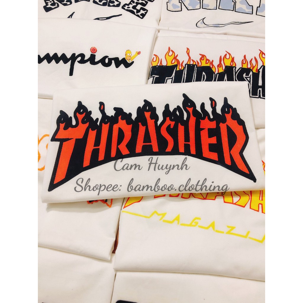 Mẫu Áo Phông Trắng Tay Lỡ In Logo Hiệu THRASHER Mùa Hè Ulzzang - Unisex Form Rộng