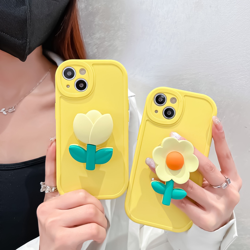 Ốp Điện Thoại Chống Sốc Bảo Vệ Toàn Diện Màu Vàng Họa Tiết Hoa Thời Trang Dành Cho Nữ