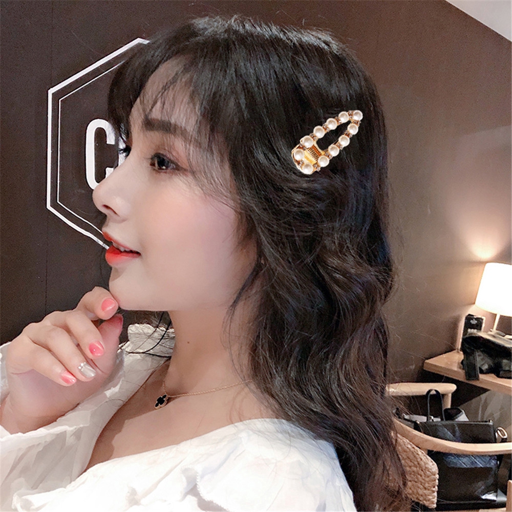 Kẹp tóc kim loại đính ngọc trai đơn giản ngọt ngào cho nữ kích thước 6cm