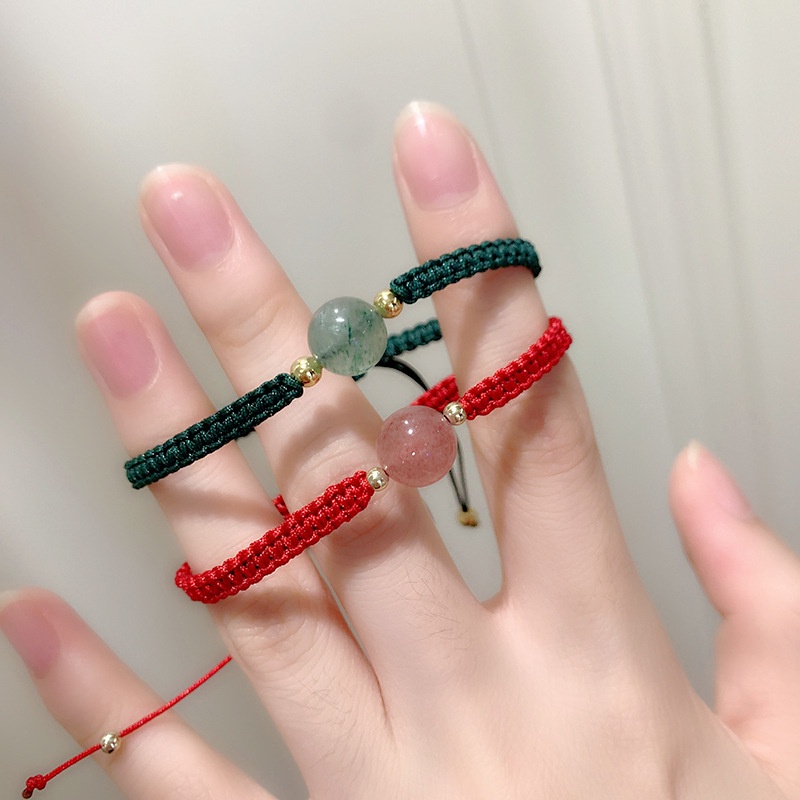 Vòng tay sợi dệt màu đỏ hạt pha lê may mắn