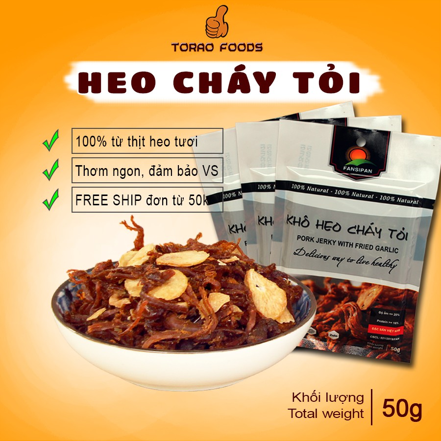 Combo 3 gói khô heo cháy tỏi Fansipan 50g, heo cháy tỏi thơm ngon đảm bảo An toàn vệ sinh thực phẩm
