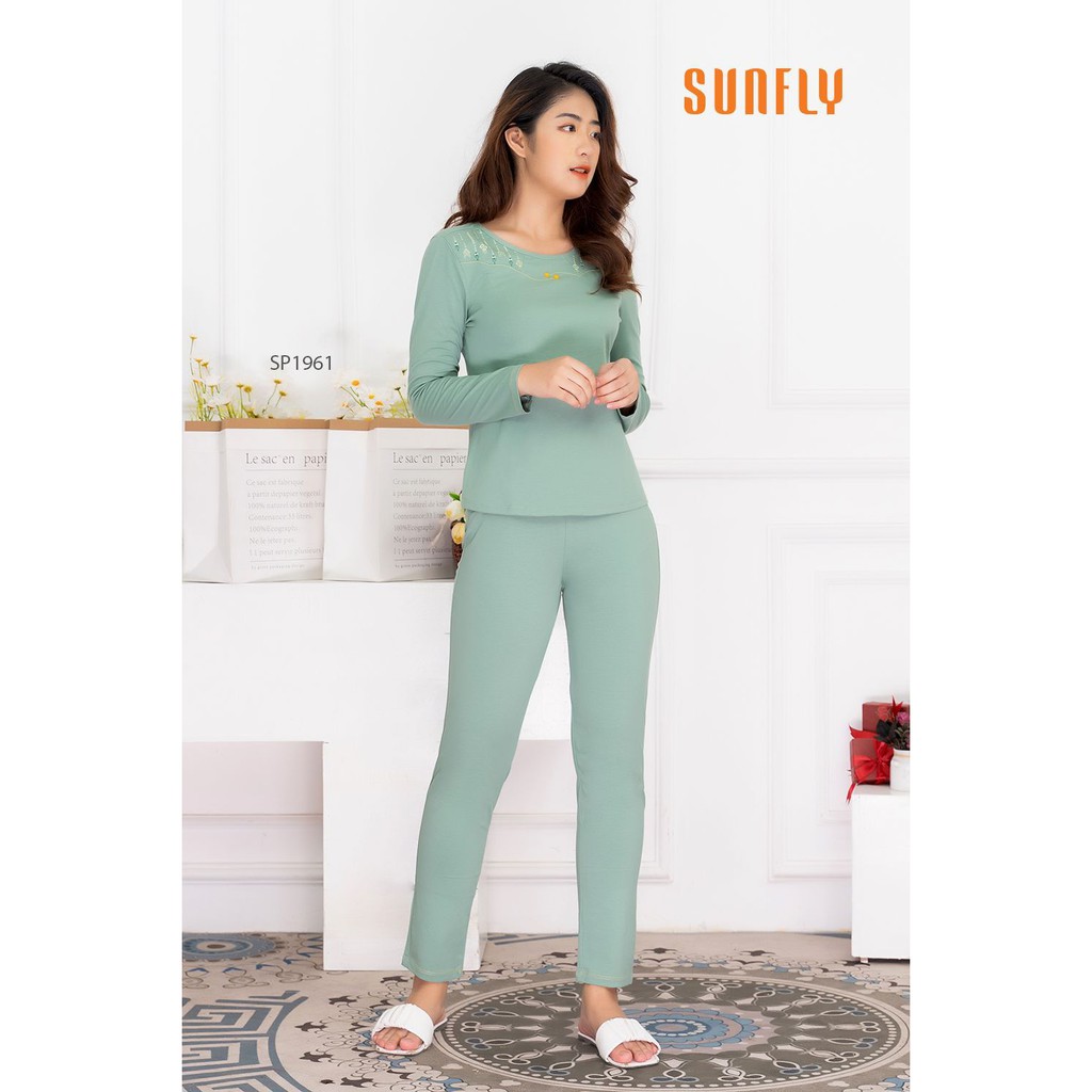 SP1961 Bộ đồ mặc nhà nữ cotton SUNFLY áo dài quần dài