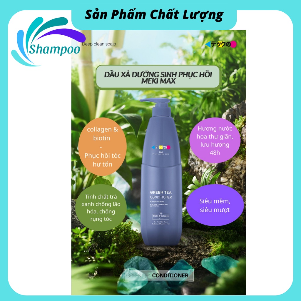 Dầu gội xả MEIKI MAX 780ml làm sạch gàu cao cấp suôn mềm mượt tóc chính hãng meiki xanh