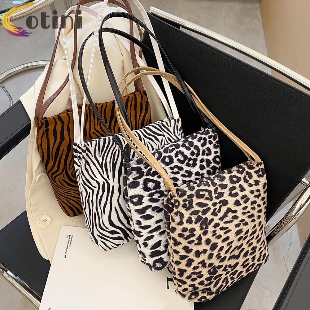 COTINI Casual Women Animal Print Handbag Suede Shoulder Underarm Bag Commuter Tote