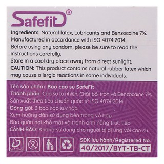 Bao cao su SafeFit ProLong (hộp 3)