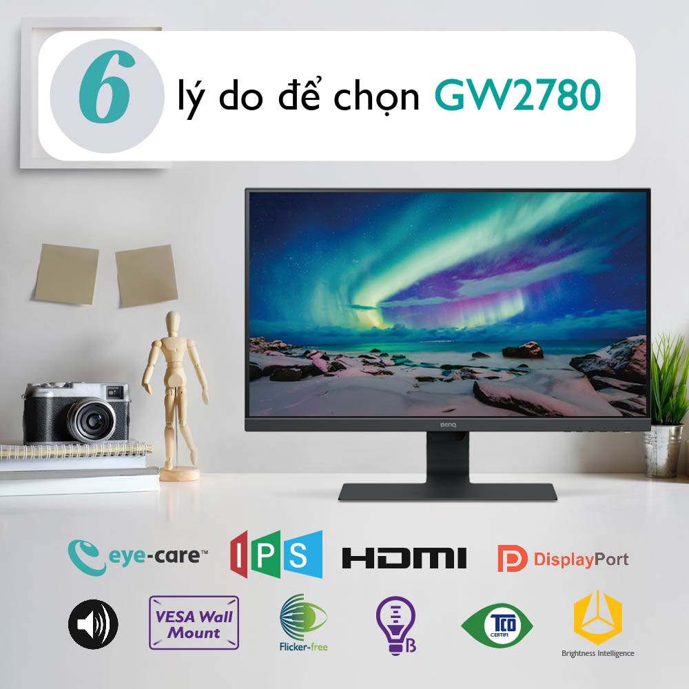 Màn hình máy tính BenQ GW2780 27 inch 1080p IPS Công nghệ B.I+ Bảo vệ mắt phù hợp Làm việc ở nhà và Giải trí cá nhân