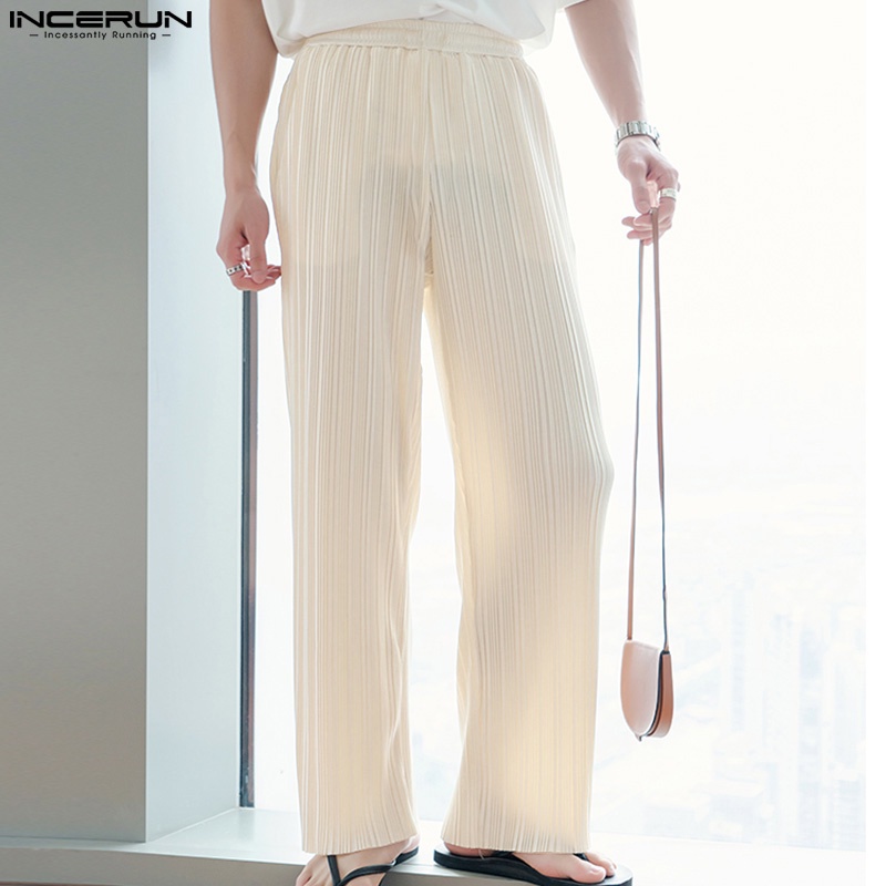 Quần baggy INCERUN ống rộng lưng co giãn thời trang cho nam