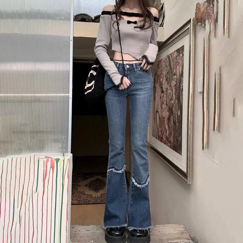 Quần jean ống rộng màu gradient trẻ trung phong cách mùa hè dễ phối đồ dành cho nữ