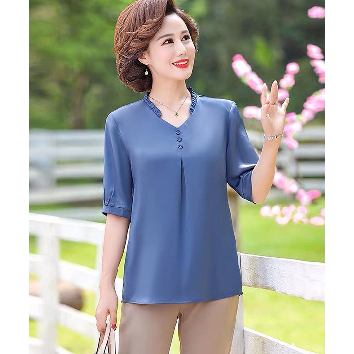 Áo trung niên nữ sang trọng  - áo sơ mi nữ form rộng - thời trang cho mẹ trung niên 2022