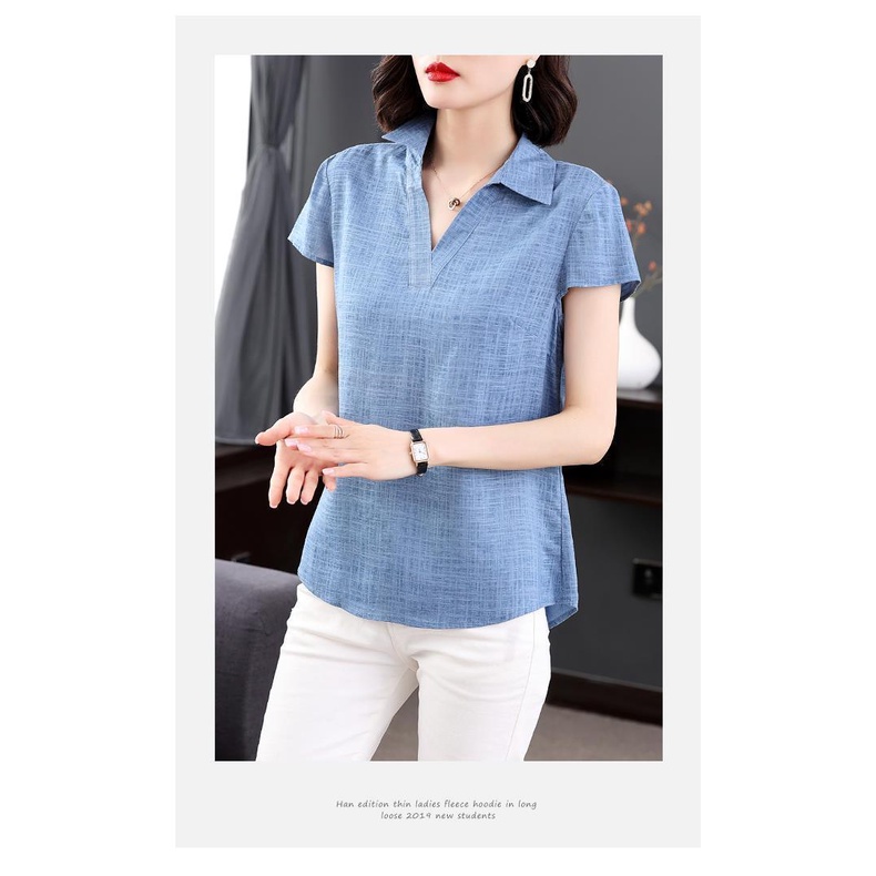 Áo thuncotton ngắn tay dáng rộng cỡ lớn thời trang cho phụ nữ trung niên