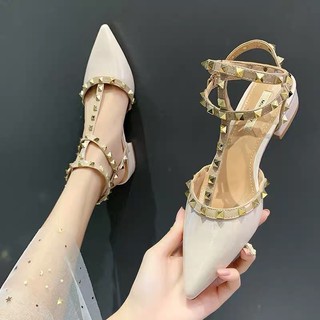 Hàng trắng kem sz40 - Dép quai đinh mũi nhọn 3p