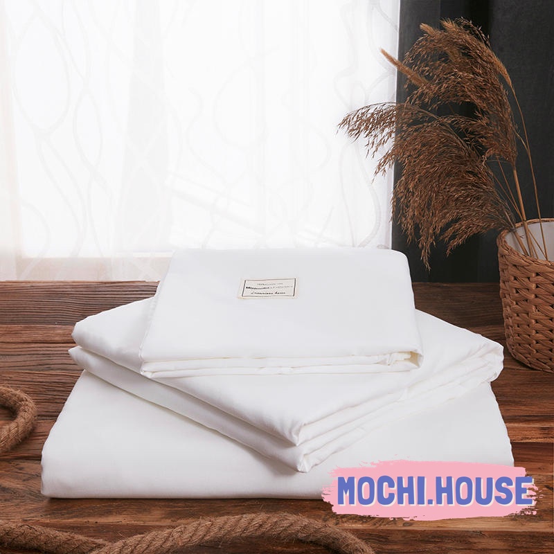 BỘ CHĂN GA GỐI COTTON HÀN QUỐC TICI VẢI MỊN MÁT MÀU TRẮNG TINH