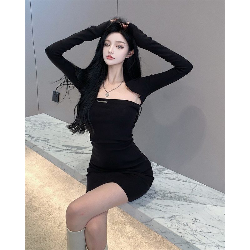 【ZHELIHANGFEI】Set Đầm Mini Hai Dây + Áo Khoác Tay Dài Phong Cách Quyến Rũ Dành Cho Nữ