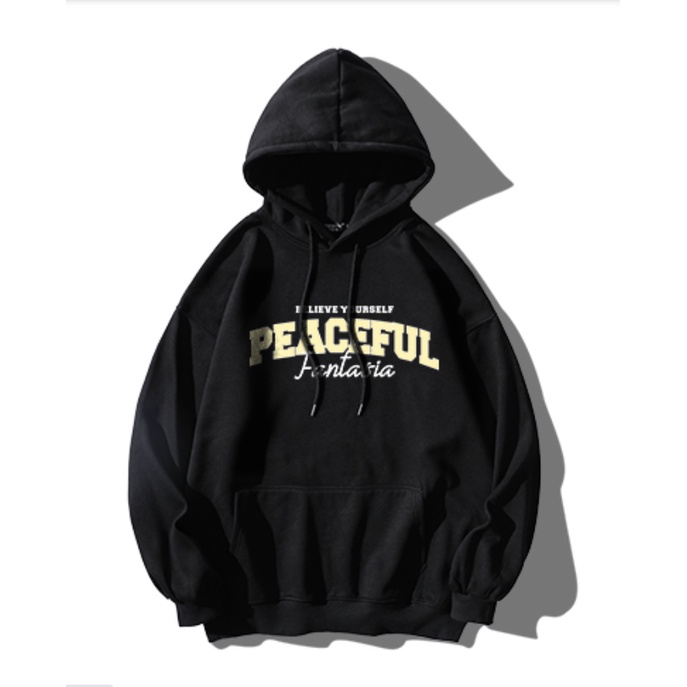 Áo Hoodie Nỉ Phối Mũ Trùm Đầu 2 Lớp Chữ Ngực PEACEFUL Lịch Sự - Phong Cách Thời Trang Hàn Quốc Thoải Mái UNISEX ZANGZANG