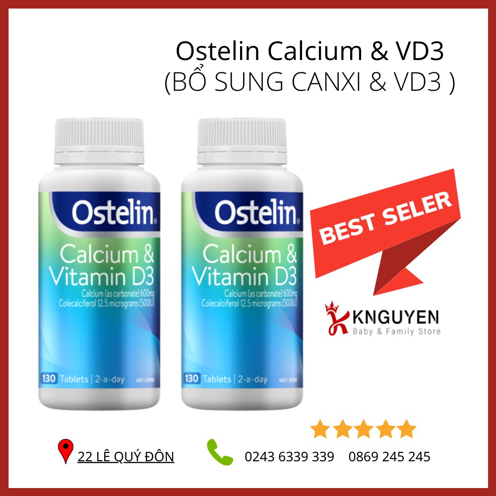 Ostelin Calcium & Vitamin D3 Úc dùng - Bà bầu và Trẻ em từ 12 tuổi trở lên (130 viên)