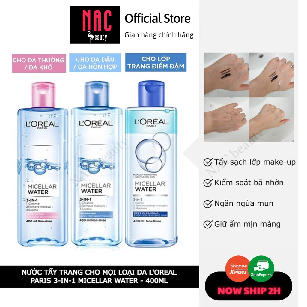 Nước tẩy trang cho mọi loại da L'Oreal Paris 3-in-1 Micellar Water 400ml - Nước tẩy trang Loreal