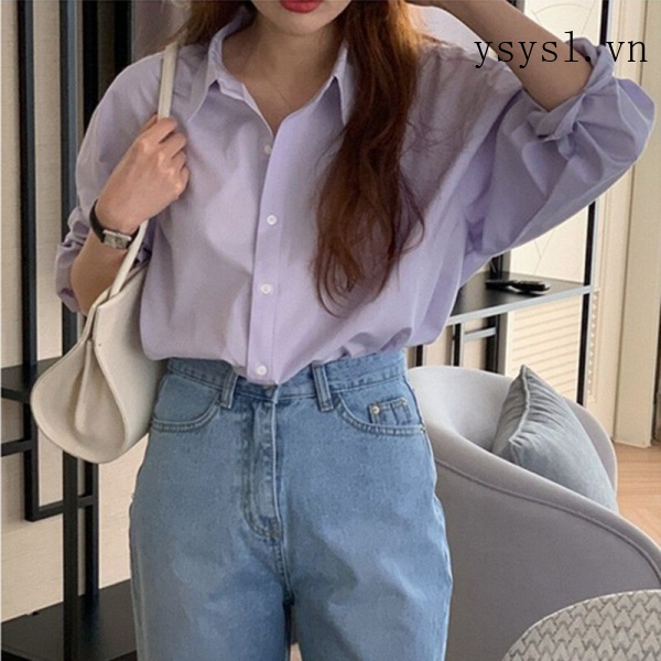 Áo Sơ Mi Dáng Rộng Màu Tím Nhạt Phong Cách Hàn Quốc Thời Trang Mới 2021 Cho Nữ