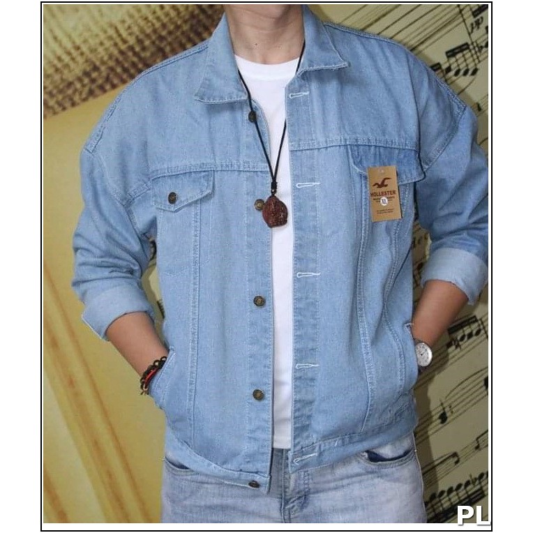 ÁO KHOÁC JEAN NỮ + NAM XANH NHẠT TRƠN FOME RỘNG ROCKTOM P#L22-6