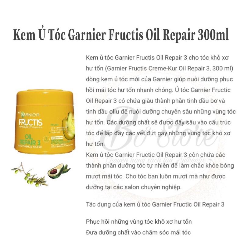 [NỘI ĐỊA ĐỨC] Kem ủ tóc Garnier Fructis Oil Repair 3 dành cho tóc khô xơ hư tổn 300ml