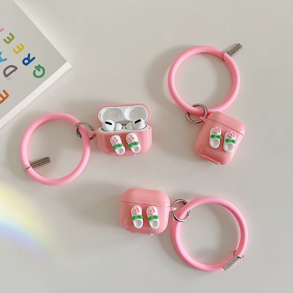Vỏ Bảo Vệ Hộp Sạc Tai Nghe Bluetooth Không Dây AirPods 1 2 pro 3 2021 gen3 Bằng Silicon Hình Dép Hồng 3D Dễ Thương