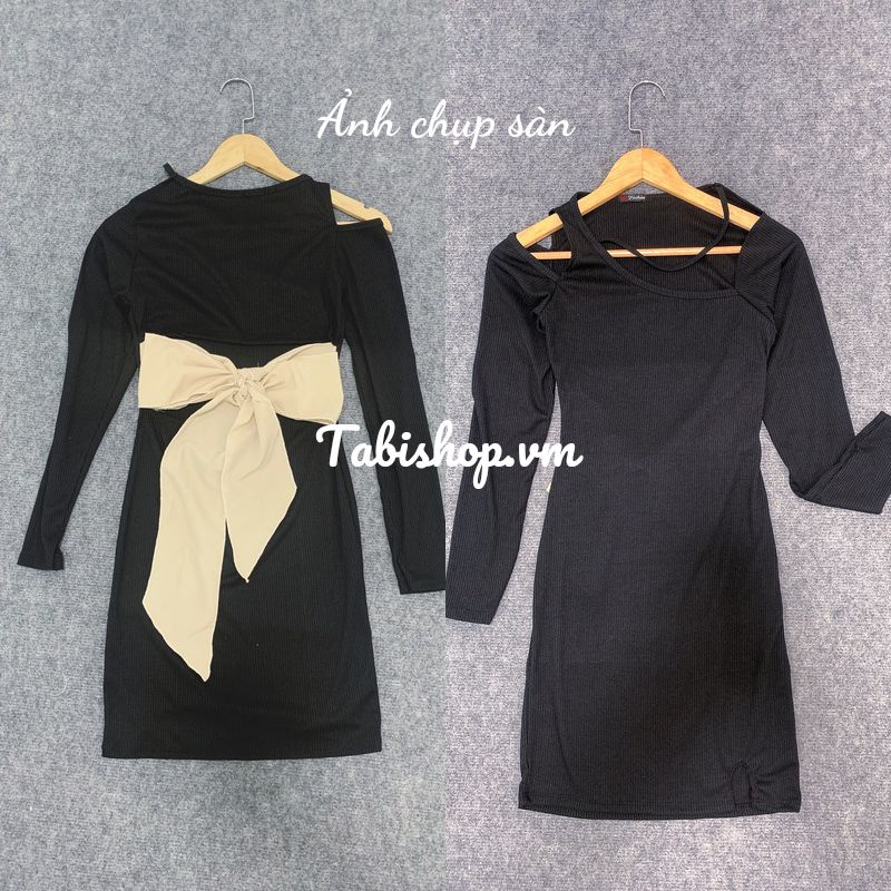 Đầm body hở vai tay dài TABISHOP Váy nữ ôm dáng hở lưng thắt nơ dự tiệc đi chơi siêu xinh