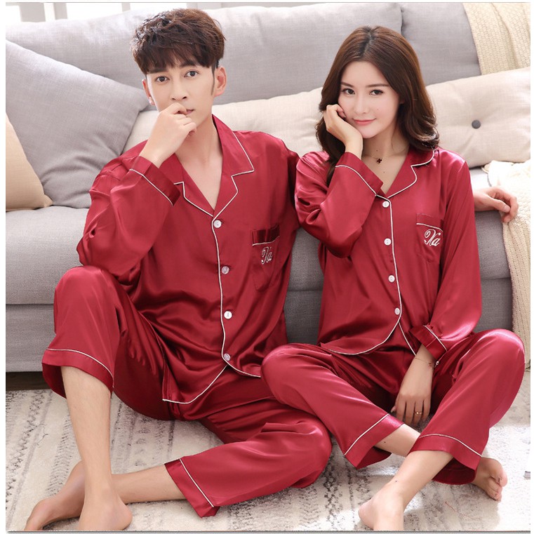 Đồ ngủ Pijama đôi nam nữ Lụa cao cấp mầu đỏ ( có ảnh thật + clip )